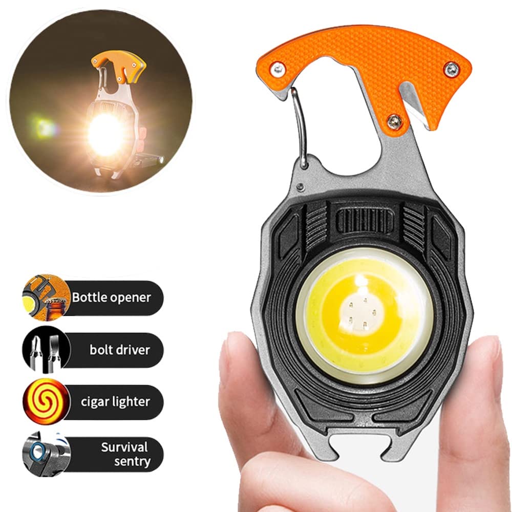 NOVIO Keychain LED Flashlights, Rechargeable Flashlight Torch 7 Light Modes with Lighter,Whistles,Screwdriver,Bottle Opener,Magnet Base Multifunction Emergency Use COB Light for Camping Outoor