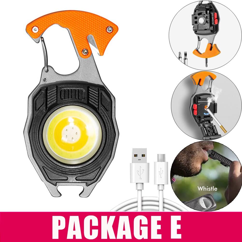 NOVIO Keychain LED Flashlights, Rechargeable Flashlight Torch 7 Light Modes with Lighter,Whistles,Screwdriver,Bottle Opener,Magnet Base Multifunction Emergency Use COB Light for Camping Outoor