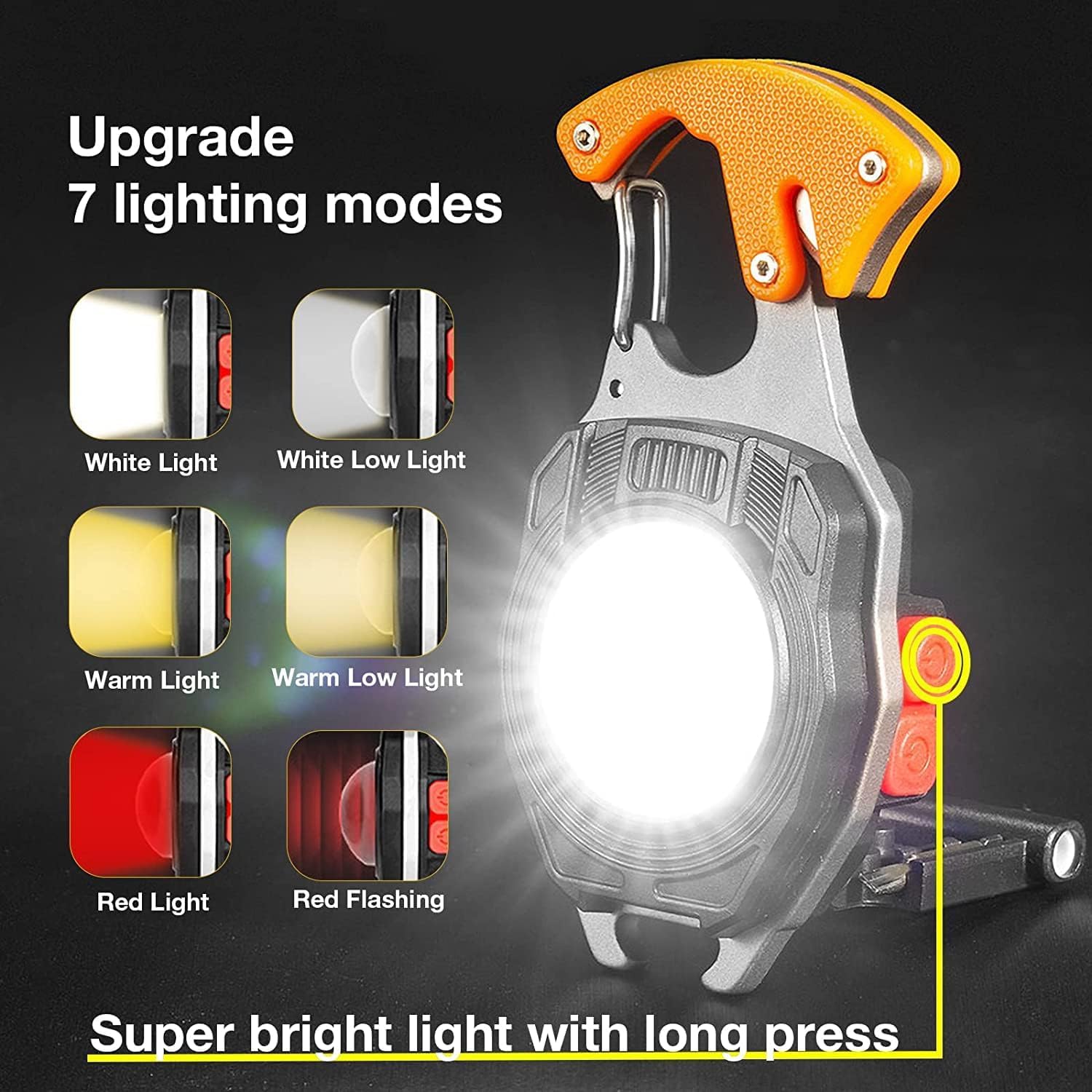 NOVIO Keychain LED Flashlights, Rechargeable Flashlight Torch 7 Light Modes with Lighter,Whistles,Screwdriver,Bottle Opener,Magnet Base Multifunction Emergency Use COB Light for Camping Outoor