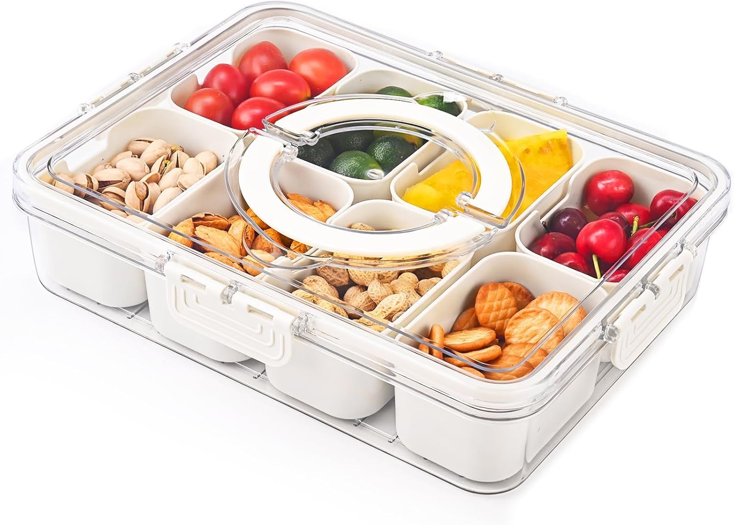 Snacks Box & Fridge Storage Boxes With 8 Serving Veggie Tray with Lid and Handle, Fridge Organizer with Removable 8 Compartment, Fridge Storage Containers (8 Compartment-1PC)