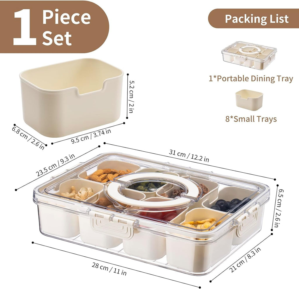 Snacks Box & Fridge Storage Boxes With 8 Serving Veggie Tray with Lid and Handle, Fridge Organizer with Removable 8 Compartment, Fridge Storage Containers (8 Compartment-1PC)