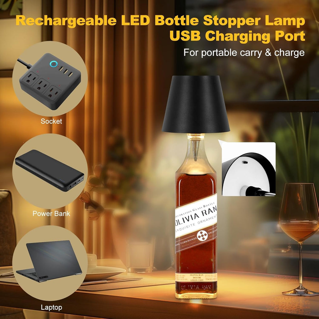 Premium Wireless LED Bottle Lamp  USB-C Rechargeable,