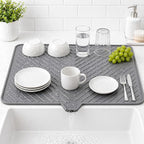 Silicone Dish Drying Mat for Kitchen Sink, Heat Resistant (50×43 cm, Grey)