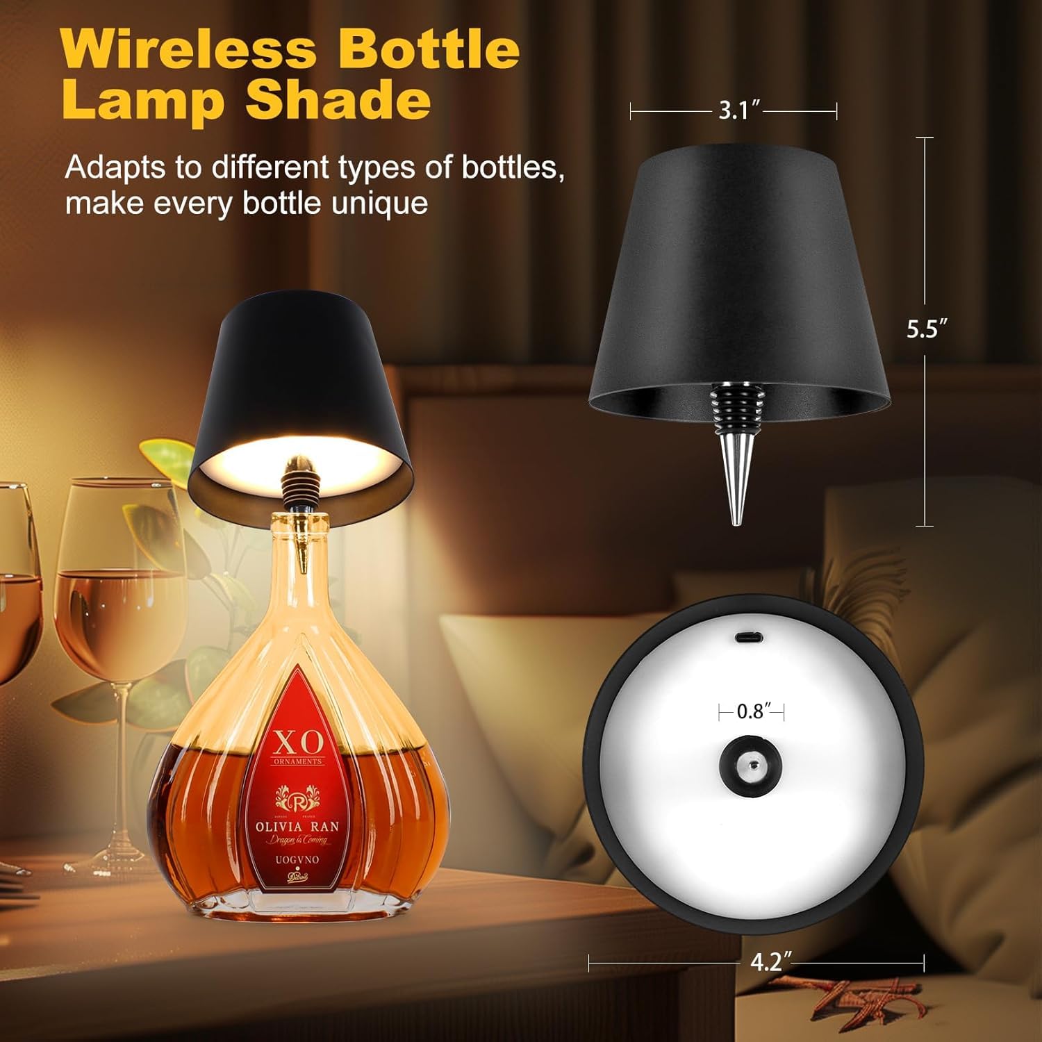 Premium Wireless LED Bottle Lamp  USB-C Rechargeable,