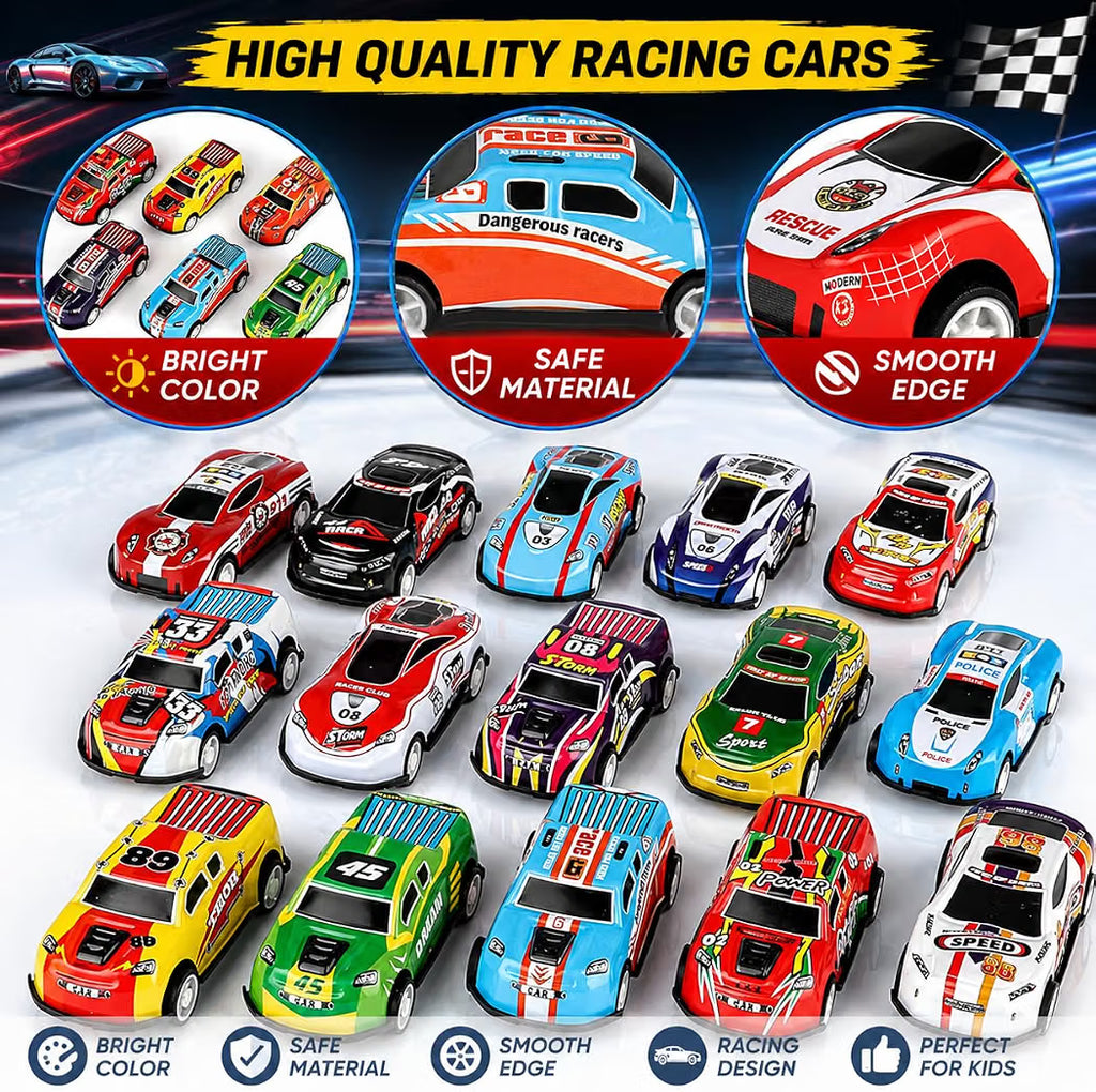 48 PCS Alloy Toy Cars Set with Storage Box & Play Mat – Pull Back Mini Die Cast Racing Cars for Kids, Educational Road Track Game,