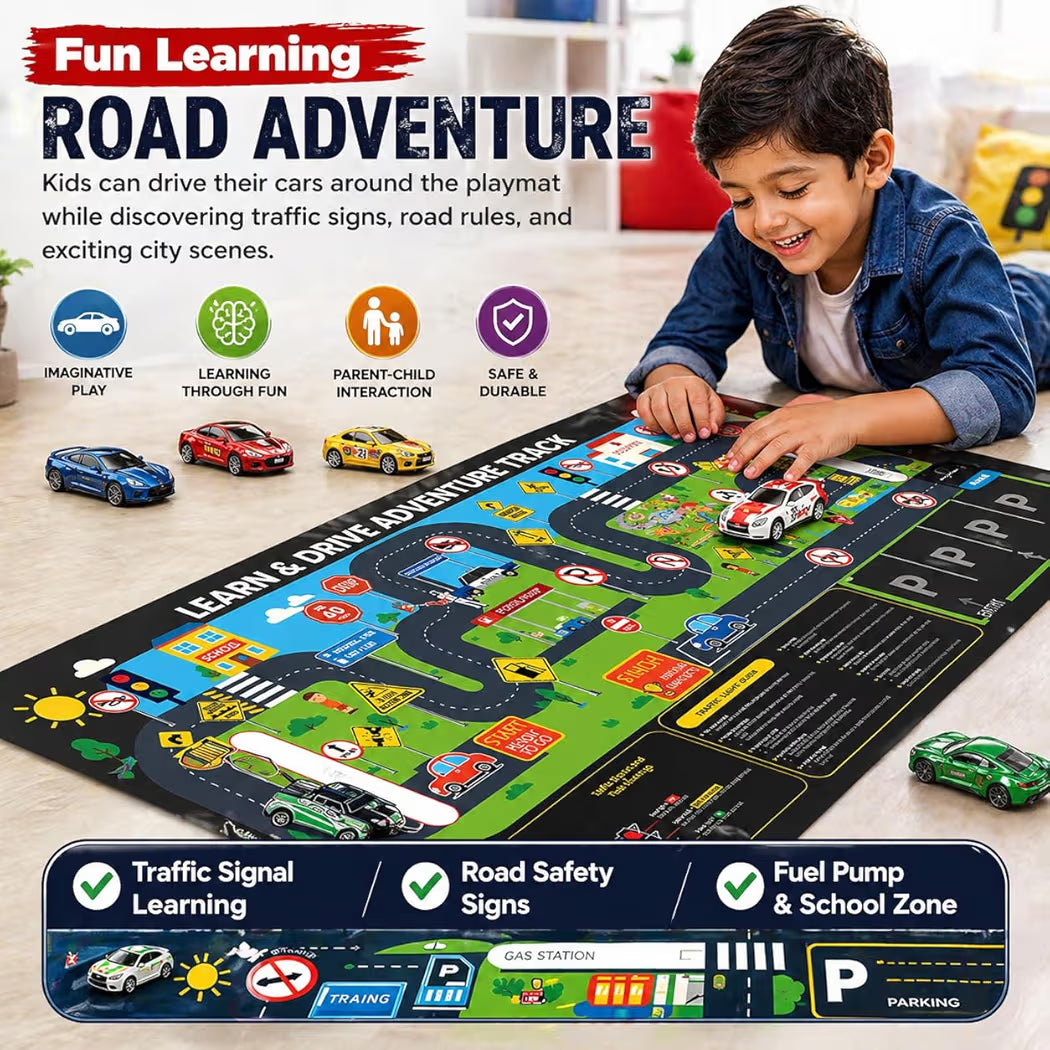48 PCS Alloy Toy Cars Set with Storage Box & Play Mat – Pull Back Mini Die Cast Racing Cars for Kids, Educational Road Track Game,