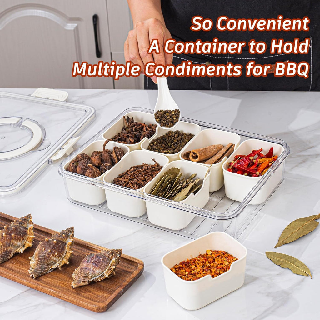 Snacks Box & Fridge Storage Boxes With 8 Serving Veggie Tray with Lid and Handle, Fridge Organizer with Removable 8 Compartment, Fridge Storage Containers (8 Compartment-1PC)