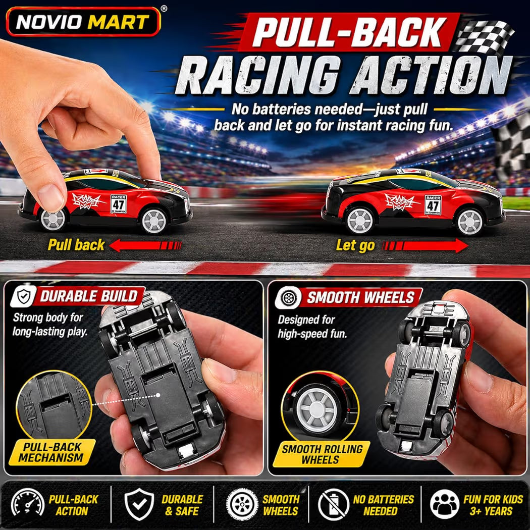 48 PCS Alloy Toy Cars Set with Storage Box & Play Mat – Pull Back Mini Die Cast Racing Cars for Kids, Educational Road Track Game,