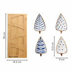 Novio Ceramic Serving Platter 4 Small Leaf-Shaped Plates with 1 Wooden Tray Bamboo| Perfect for Serving Sweets, Cookies, Dry Fruits, Mouth Freshner & Snacks (Blue & White)