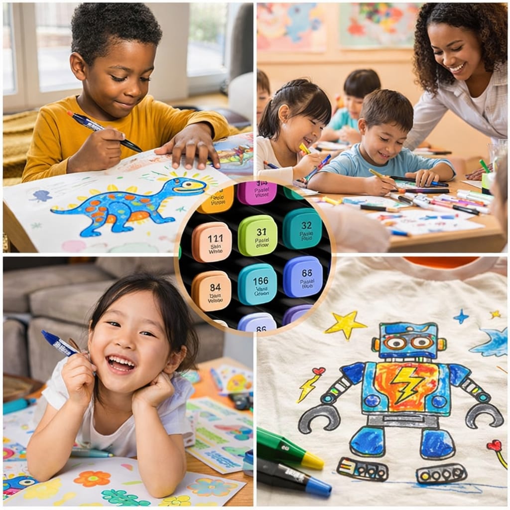 Dual Tip Colorful Art Markers Sketch Pens 24 Colors With Carrying Case For Painting Sketching Calligraphy Drawing -Twin Head Permanent Colouring Marker For Kids Adult,Multicolor Students & Artists