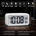 Digital Alarm Clock with Large LCD Display Compact Design for Bedside Morning Wake Up Ghadiyar, Compact Desk Table Clock for Students,Home,Bedroom, Living Room,Home Decor (White Digital)