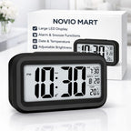 Digital Alarm Clock with Large LCD Display Compact Design for Bedside Morning Wake Up Ghadiyar, Compact Desk Table Clock for Students,Home,Bedroom, Living Room,Home Decor (Black Digital)