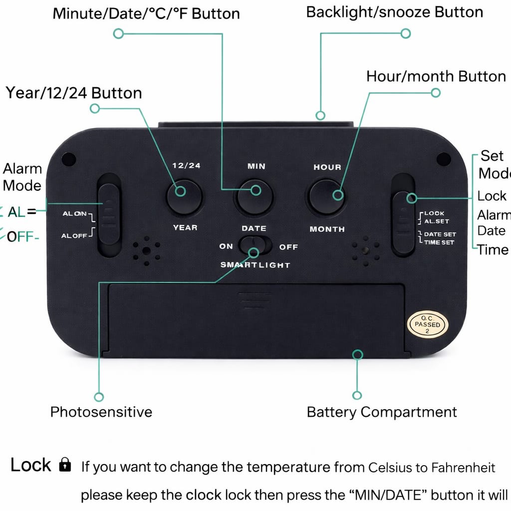 Digital Alarm Clock with Large LCD Display Compact Design for Bedside Morning Wake Up Ghadiyar, Compact Desk Table Clock for Students,Home,Bedroom, Living Room,Home Decor (Black Digital)
