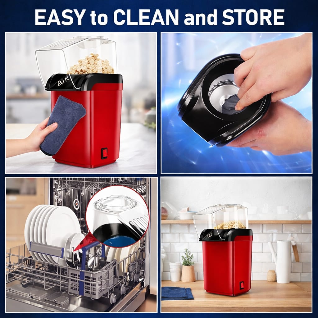 Hot Air Popper, Electric Popcorn Maker Machine 1200W,No oil needed, Healthy and Delicious Snack for Kids, Adults.Great for Holding Parties in Home (Red)