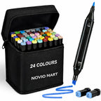 Dual Tip Colorful Art Markers Sketch Pens 24 Colors With Carrying Case For Painting Sketching Calligraphy Drawing -Twin Head Permanent Colouring Marker For Kids Adult,Multicolor Students & Artists