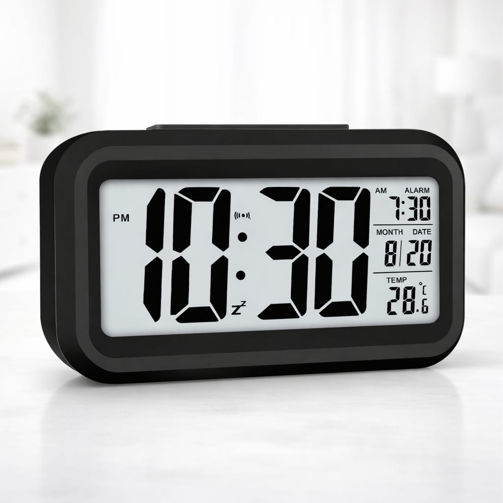 Digital Alarm Clock with Large LCD Display Compact Design for Bedside Morning Wake Up Ghadiyar, Compact Desk Table Clock for Students,Home,Bedroom, Living Room,Home Decor (Black Digital)