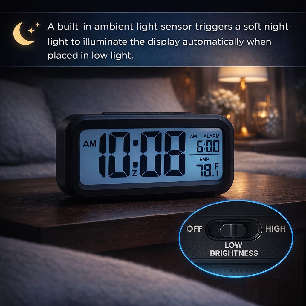 Digital Alarm Clock with Large LCD Display Compact Design for Bedside Morning Wake Up Ghadiyar, Compact Desk Table Clock for Students,Home,Bedroom, Living Room,Home Decor (Black Digital)