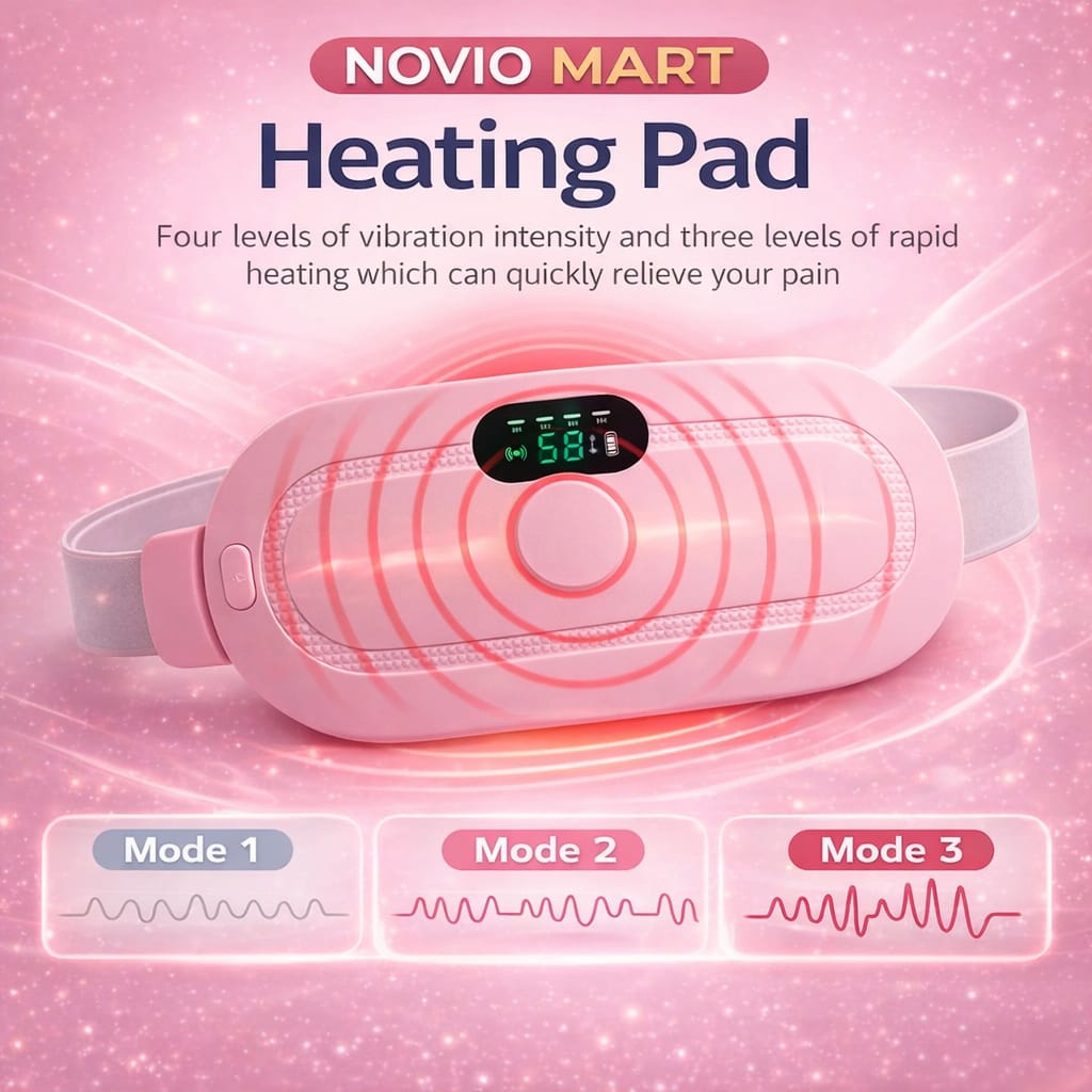 NOVIO Portable Cordless Heating Pad for Menstrual Cramps Relief, for Stomach, 3-Speed Temperature Adjustment and 4-Speed Massage Modes, Back and Belly Heating Pad for Women Pink Color