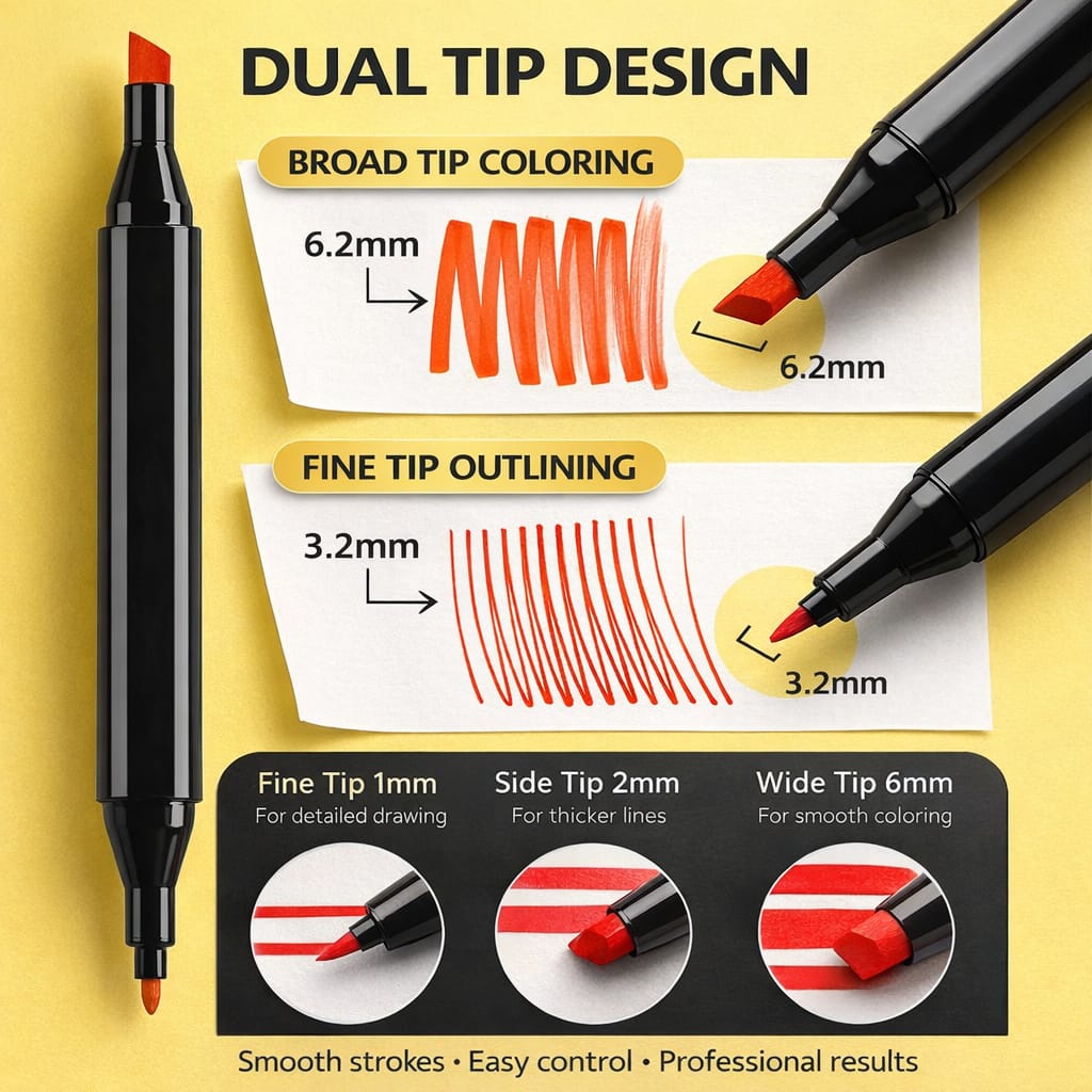 Dual Tip Colorful Art Markers Sketch Pens 24 Colors With Carrying Case For Painting Sketching Calligraphy Drawing -Twin Head Permanent Colouring Marker For Kids Adult,Multicolor Students & Artists