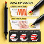 Dual Tip Colorful Art Markers Sketch Pens 24 Colors With Carrying Case For Painting Sketching Calligraphy Drawing -Twin Head Permanent Colouring Marker For Kids Adult,Multicolor Students & Artists