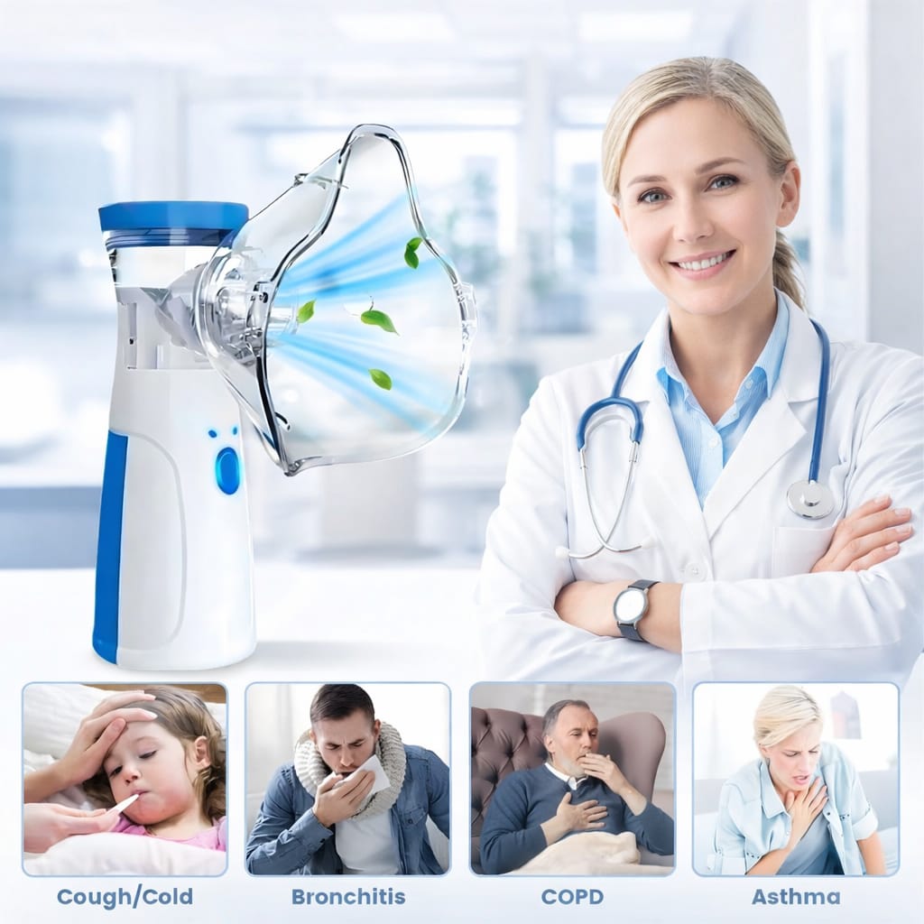 Portable Mesh Nebulizer: Handheld Respiratory Care Device, Quiet & Efficient Ultrasonic Mist, Dual-Power Options Full Family Kit with BPA-Free Masks & Mouthpiece (2025 Self - Cleaning Upgraded)