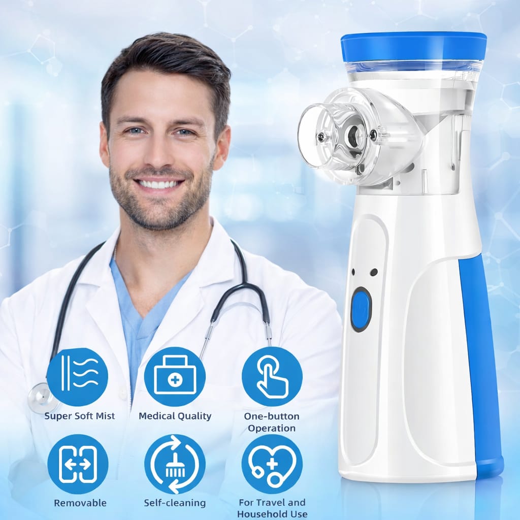 Portable Mesh Nebulizer: Handheld Respiratory Care Device, Quiet & Efficient Ultrasonic Mist, Dual-Power Options Full Family Kit with BPA-Free Masks & Mouthpiece (2025 Self - Cleaning Upgraded)