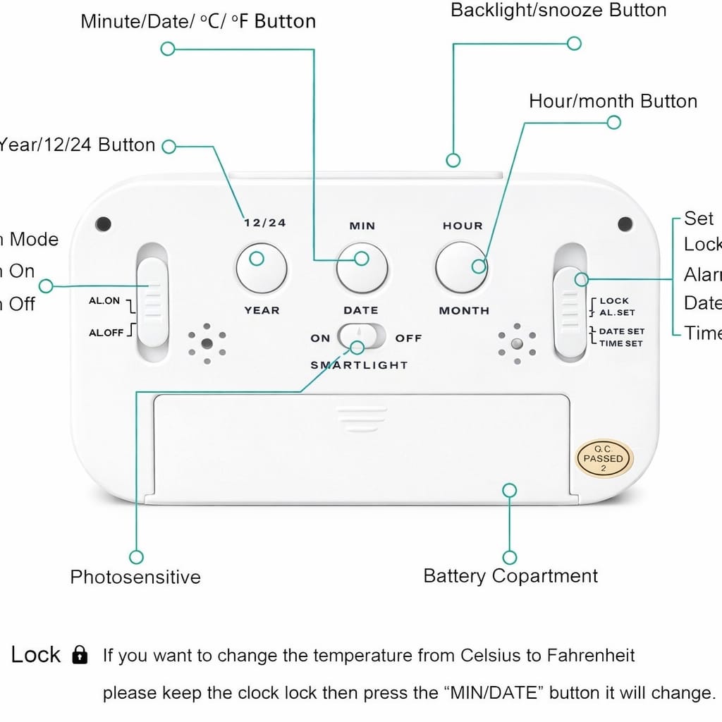 Digital Alarm Clock with Large LCD Display Compact Design for Bedside Morning Wake Up Ghadiyar, Compact Desk Table Clock for Students,Home,Bedroom, Living Room,Home Decor (White Digital)