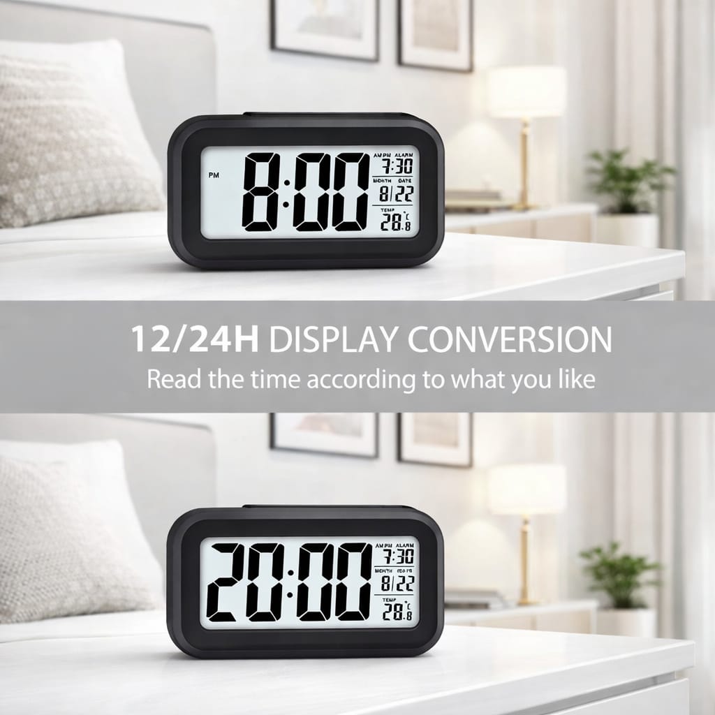 Digital Alarm Clock with Large LCD Display Compact Design for Bedside Morning Wake Up Ghadiyar, Compact Desk Table Clock for Students,Home,Bedroom, Living Room,Home Decor (Black Digital)